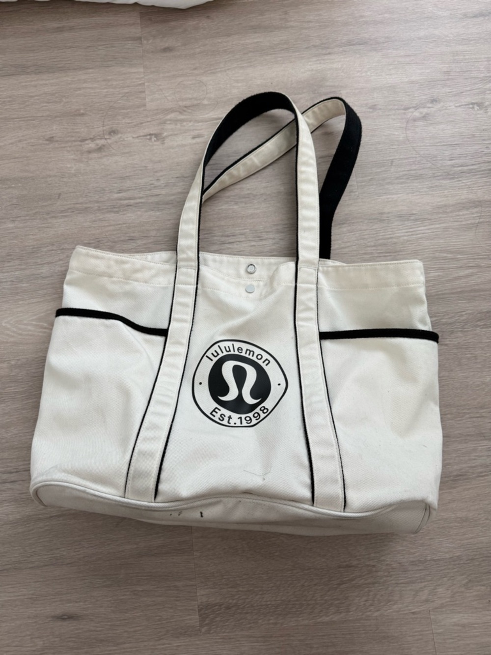 Lululemon Cream Canvas Tote with Black Trim
